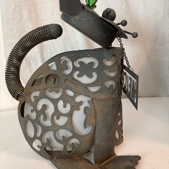 Steampunk Cat Welcome Art Metal Cat  Lantern Welded W/ Green Glass Eyes - Picture 12 of 16